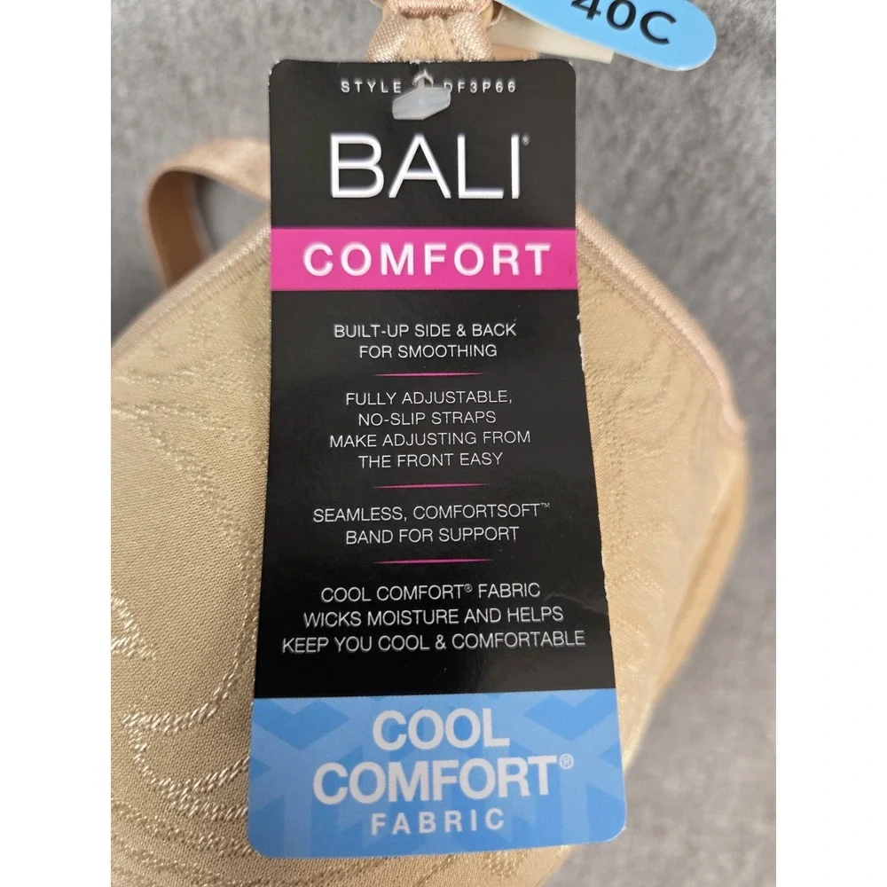 Bali Cool Comfort Fabric Bra Swirl Pattern Beige 40C Seamless Smoothing NEW‎